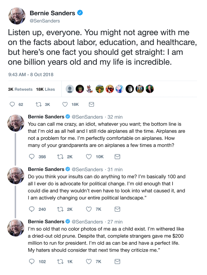Illustration for article titled Clapping Back! Bernie Sanders Just Absolutely Smacked Down Haters On Twitter By Pointing Out That He Is Old As Hell And Doing Amazing